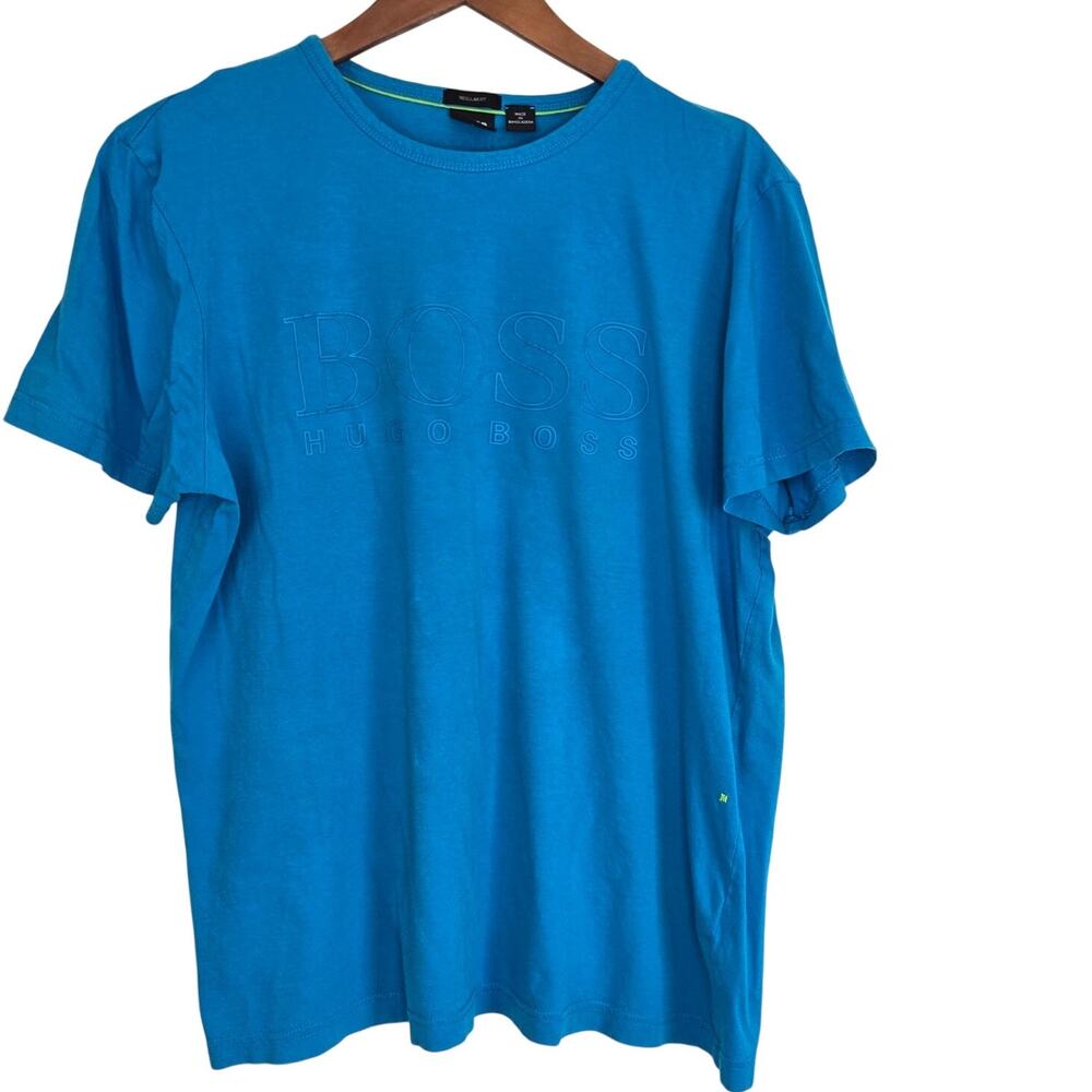 Hugo Boss Turquoise Logo Crewneck T‑Shirt Designer Minimalist Luxury Size M